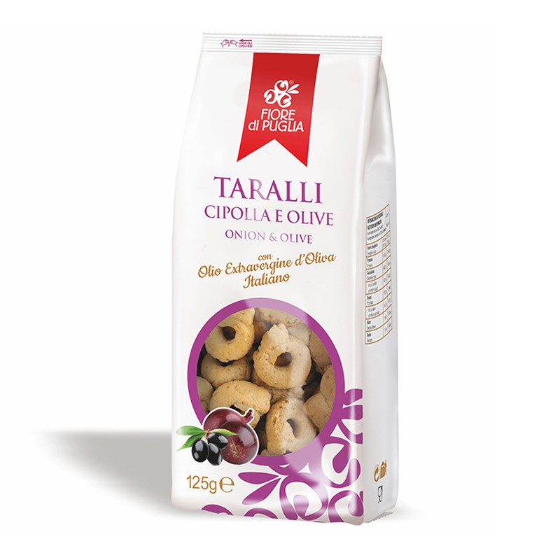 Cipolla e olive - Taralli tradizionali - Fiore di Puglia (250g)