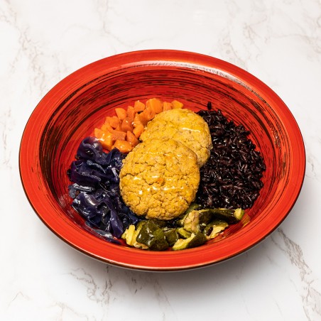 Hamburgerini di ceci, limone e zenzero con zucchine, carotine e cavolo viola [Gluten Free]