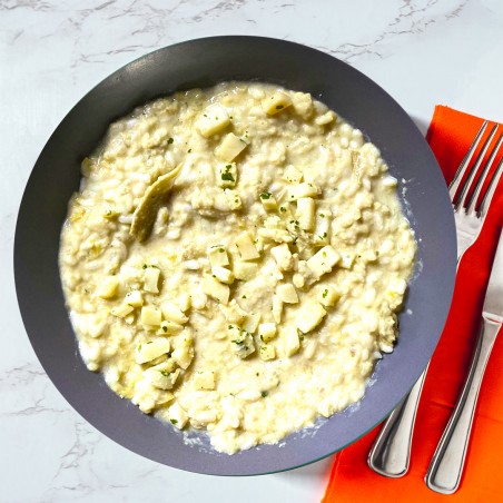 Risotto carnaroli ai carciofi, totano e prezzemolo